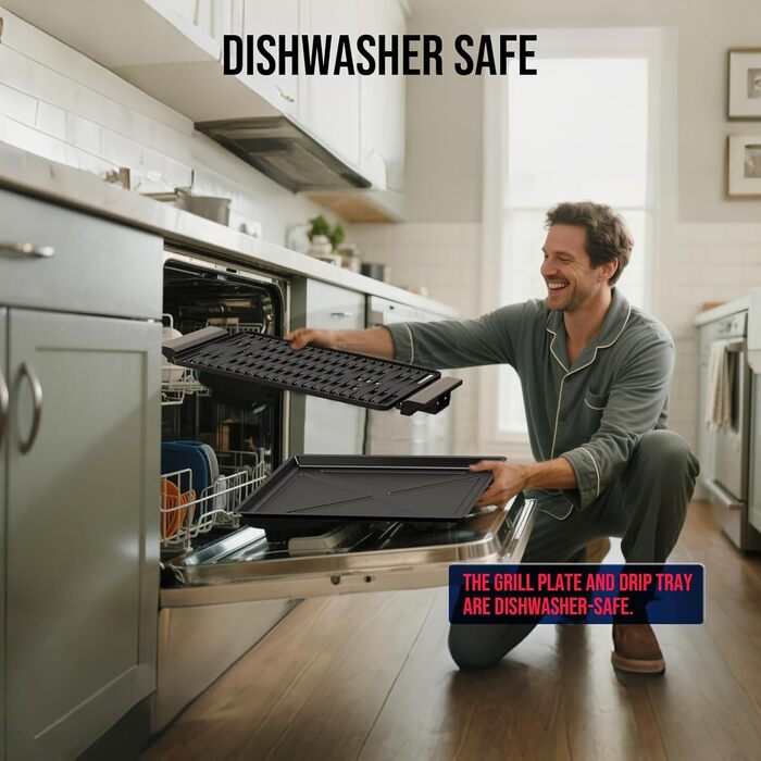 Електричний гриль FIMEI для столу 1800W з антипригарним покриттям, регулюванням температури, для балкону, дому та вулиці, з піддоном для збору жиру (можна мити в посудомийній машині)