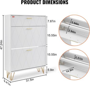 Шафа для взуття VEVOR вузька, дерев'яна, 600 x 168 x 877 мм, з верхньою полицею та 3 відкидними дверцятами, вантажопідйомність 36,28 кг, для прихожого