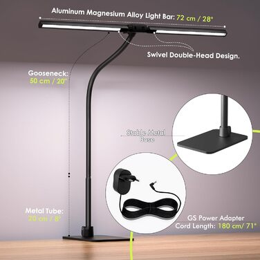 Настільна лампа для дітей з двома головками, захист для очей, 16W, 72см, денне світло, з пультом, регулювання яскравості, з шийкою 