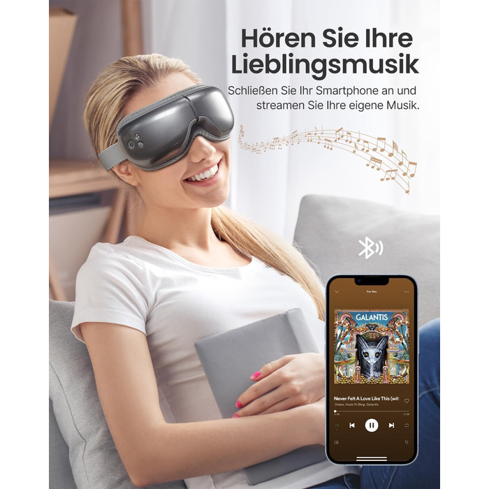 RENPHO Eyeris 1 Масажер для очей з підігрівом, вібрацією та Bluetooth, маска для очей від темних кіл та сухості, покращує сон, подарунок, зелений (сірий)