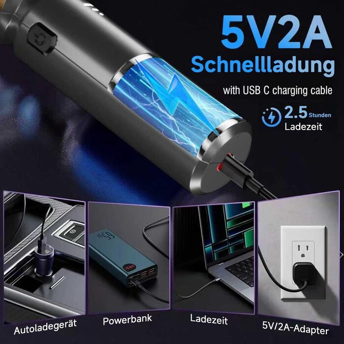 Акумуляторний ручний автомобільний пилосос 26000Па з безщітковим двигуном, 3 режими потужності, швидка зарядка, для авто, шерсті тварин та диванів, сірий