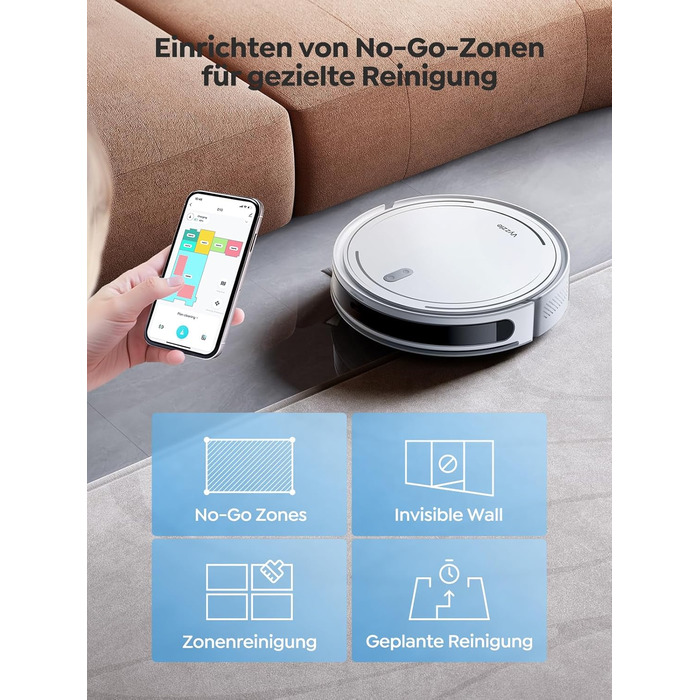 Робот-пилосос Vyzzle 5000Pa з функцією миття, LDS-навігація, D10, керування через додаток/Alexa, для шерсті тварин, килима, твердих підлог, білий