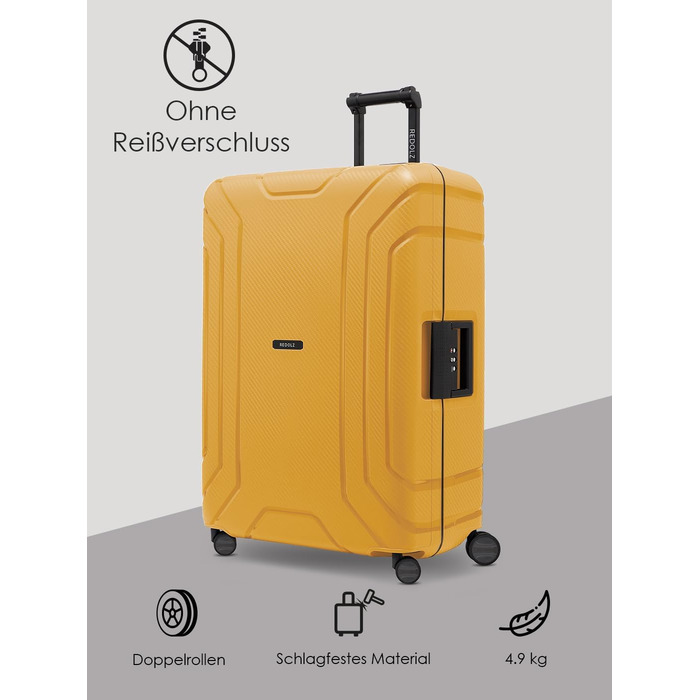 Набір валіз REDOLZ Hartschalen 3-х частинний з поліпропілену | TSA-замок, 4 колеса, система 3-х точок | для жінок та чоловіків (Dark Yellow, L (75 см))