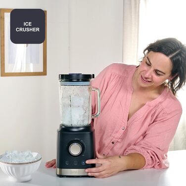 Блендер Black+Decker BXJB1201E 2200W з 2.2L скляною ємністю, 8 швидкостей, 6 нержавіюючих лез, функцією імпульсу, для приготування смузі та подрібнення льоду, LED-дисплей, система безпеки