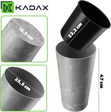 Набір горщиків KADAX (3 шт) з дерев'яною стружкою, сірий бетон, 19.25/30 см