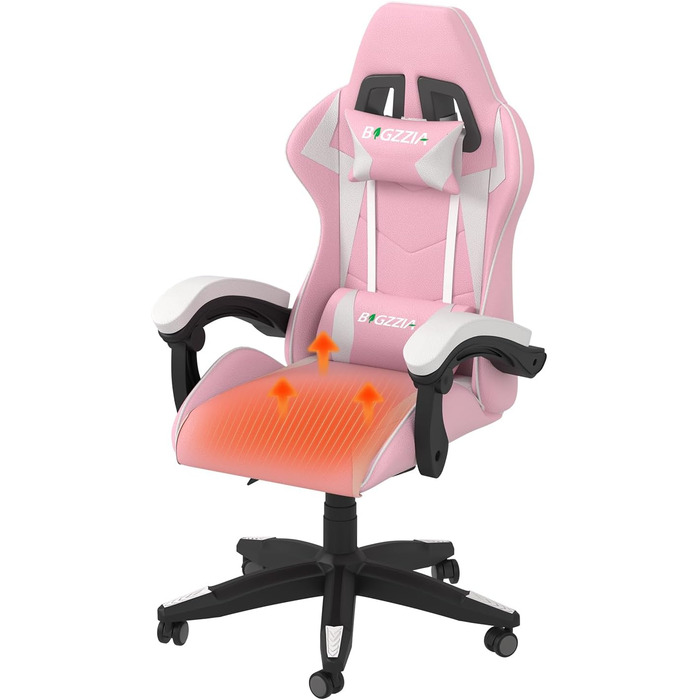 Ігровий крісло Bigzzia Ergonomic з підігрівом, рожево-білий, для геймерів, комп'ютерне, з підголівником та підлокітниками