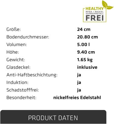 Каструля Berndes Injoy Special Edition з нержавіючої сталі (24 см), з кришкою, для всіх типів плит, включаючи індукційні