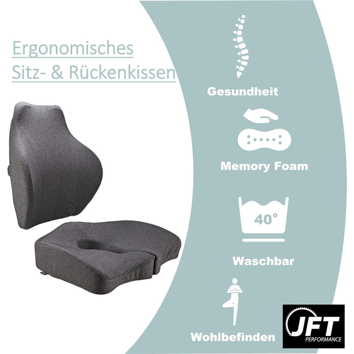 Набір ергономічних подушок JFT Performance: комплект сидіння та спинки для здорової спини та комфортного сидіння
