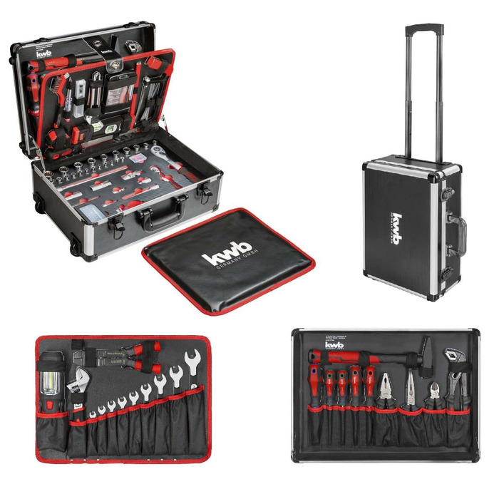 Набір інструментів kwb 175 предметів в алюмінієвому кейсі з коліщатками, замок з ключами, для майстра, дому та ремонту