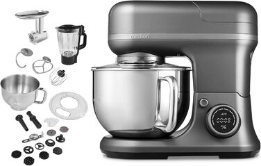 Кухонна машина MEDION Titan: Міксер, м'ясоподрібнювач, 3-в-1, 5 л чаша з нержавіючої сталі, 1200 Вт, натерти, нарізати, цифровий дисплей, 18430