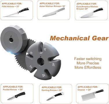 Професійний ручний точило для ножів з 5 кутами, дизайн UK, 3-ступеневе точіння роликами, для кухонних, хвилястих, хлібних, кишенькових та мисливських ножів, ножиць, чорний колір, 26 см