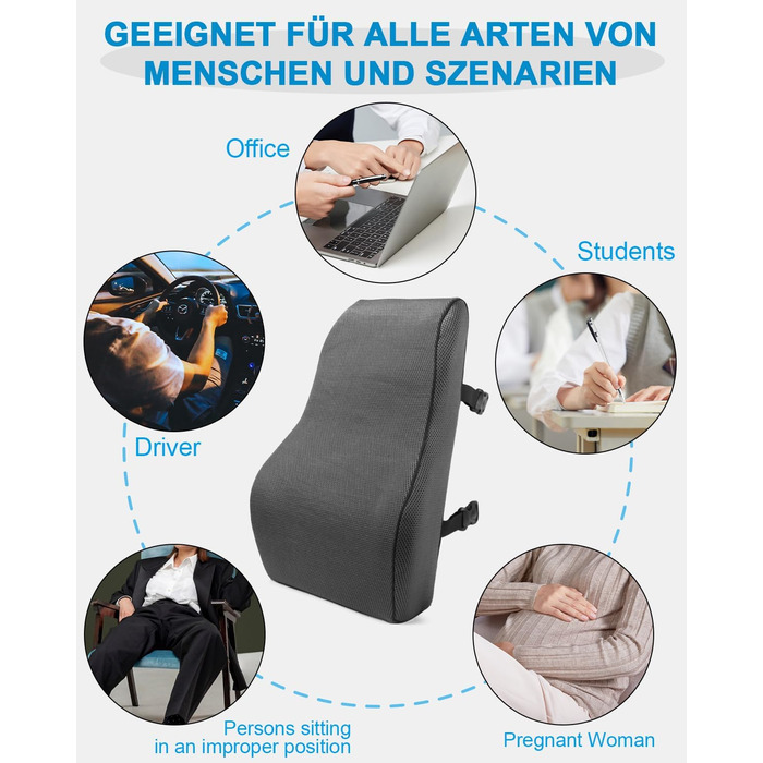 Подушка для спини FAOKZE з Memory Foam - ергономічна, для офісного крісла та дивана, антистатична (сіра)