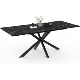 Розсувний обідній стіл Alix, 160-200 см, для 6-10 осіб, чорний, з імітацією мармуру, на металевих ніжках