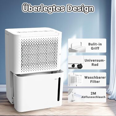 Зволожувач повітря Pasapair 12L - автоматичний осушувач для дому, 3 режими роботи, таймер, цифровий дисплей, для захисту від вологи та плісняви