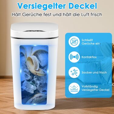 Набір з 2 сміттєвих контейнерів з датчиком, 10 л, автоматичний електричний кришка, 3 режими роботи, тихий, водонепроникний, інтелектуальний контейнер для сміття, для кухні, офісу, вітальні, ванної кімнати