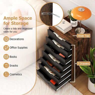 Роликовий контейнер KOMFOTTEU з шухлядами, мобільний офісний шафчик, шафка для документів на колесах, білий офісний візок, шафка для паперів та документів (Коричневий)