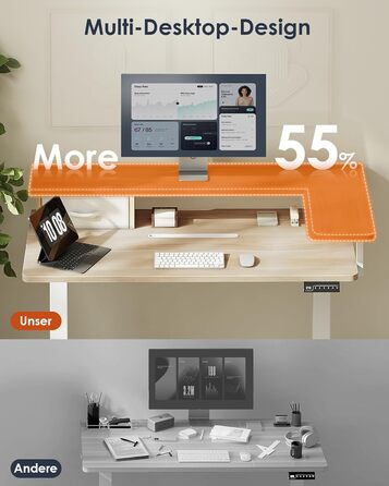 Електричний стіл OffiGo з регулюванням висоти, 120x60 см, з ящиком та USB, ергономічний, для комп'ютера, кленова поверхня