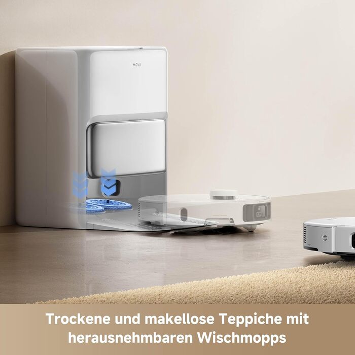 Робот-пилосос Mova P50 Pro Ultra з мокрою прибиранням, 19000 Па, самоочищення гарячою водою, бічні щітки, LDS-навігація, RGB AI, уникнення перешкод, автоматичне спорожнення/поповнення