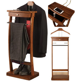 Слуга-слуга для одягу дворецький з дерева і металу для костюма і брюк з обробкою під горіх з висувним ящиком підставка для взуття підстава H