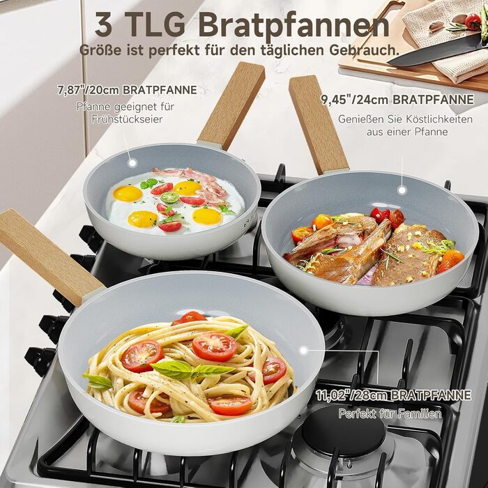 Набір сковорідок Scheffler 20/24/28 см: антипригарне покриття, для всіх плит, включаючи індукційну