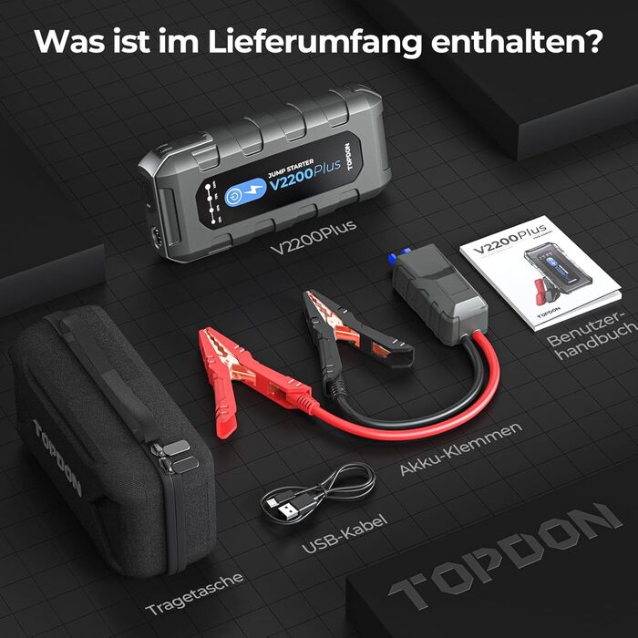 TOPDON JS3000 Powerbank для запуску двигуна, 12V, 24000mAh, 2200A, для бензинових (9.0L) та дизельних (7.0L) двигунів, з EVA-чохлом