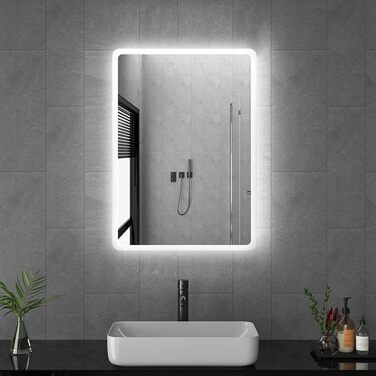 LED дзеркало для ванної кімнати 40x60 см з підсвічуванням, холодне біле світло 6500K, прямокутне, для монтажу на стіну