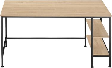 Письмовий стіл tectake з 2 полицями, комп'ютерний стіл з дерева та металу, офісний стіл в промисловому дизайні, 140 х 60 х 76,5 см, чорний металевий каркас (індустріальне дерево світле, дуб Sonoma)