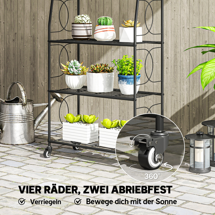 Металева підставка для рослин з 4 ярусами, міцна драбинка-стеллаж для квіткових горщиків на фіксованих колесах