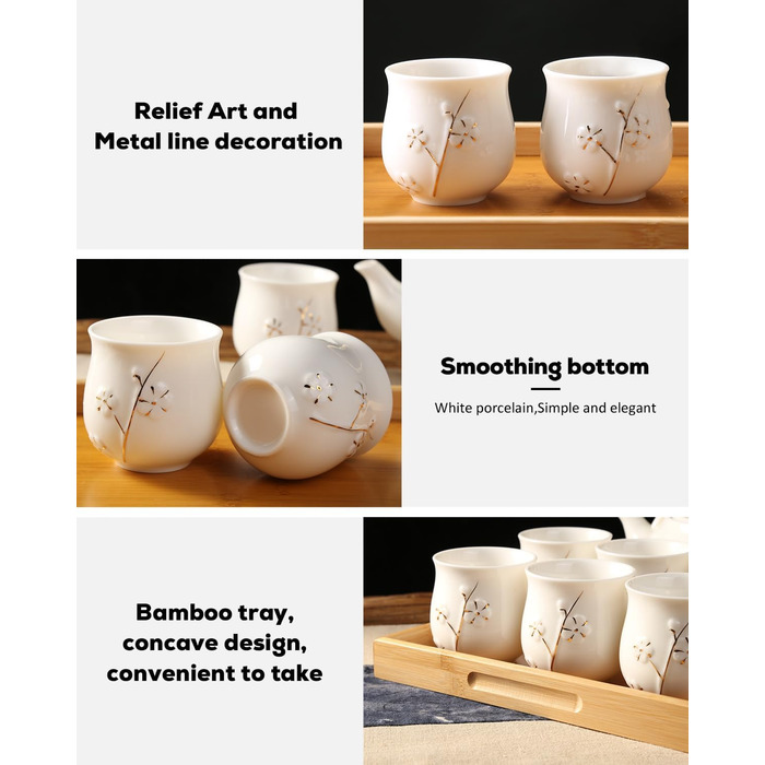 Японський чайний сервіз DUJUST з порцеляни, унікальний китайський чайний сервіз, колір білий