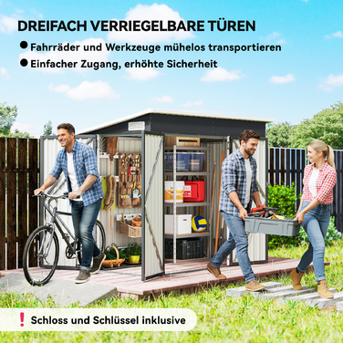 Металевий сарай Metall Gerätehaus 2,68 м², з замком, з 3 дверима, вентиляція, похилий дах, з рукавичками