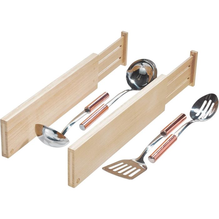 Органайзери для шухляд iDesign 2 шт. з регульованим розміром, з павловнії, для кухонних аксесуарів та столових приборів, бежевий