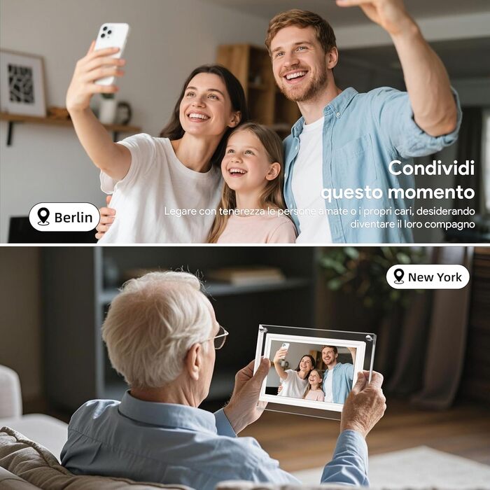 Цифрова фоторамка 15.6 дюймів з Wi-Fi, HD IPS сенсорний екран 1920x1080, 32ГБ пам'яті, підтримка Frameo App, автоматичний поворот зображення