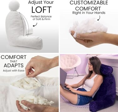 Подушка для чоловіків з підлокітниками - сіра, для читання та відпочинку в ліжку. Преміум піна з ефектом пам'яті, знімна подушка для шиї на еластичному шнурі.