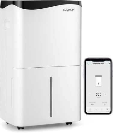Електричний осушувач повітря COSTWAY з 3 режимами, об'єм 50 л/добу, 6,5 л бак, таймер 24 год, 2 швидкості, режим сну ≤ 42 дБ, для приміщень до 30 м²