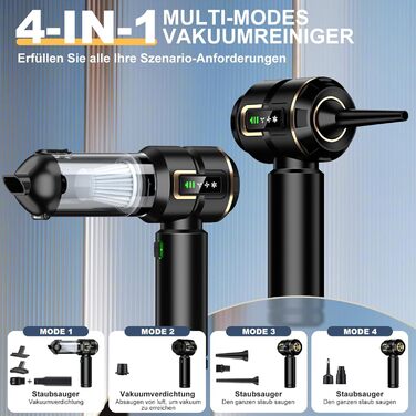 Акумуляторний ручний пилосос 4-в-1 для авто та дому з LCD-дисплеєм, потужність 28000Па, 3 режими роботи, бездротовий міні-пилосос від шерсті та пилу, чорний