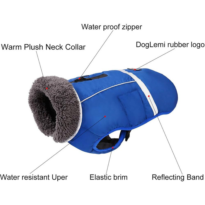 Водонепроникна вітрозахисна шерсть собаки, тепла, для внутрішнього та зовнішнього використання, синя, XX-Large