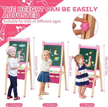 Дитяча мольберт-дошка Maltafel рожевого кольору з сумкою, регульована висота, двосторонній, з рулоном паперу, для дітей від 4 років