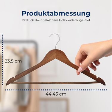Плечики для одягу SereneLife з дерева, 20 шт. (10 шт. з горіхового дерева), поворотний 360°, антиковзкі, для дітей та дорослих, міцні, економія місця, для курток, спідниць, штанів та костюмів