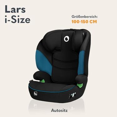 Автокрісло Lionelo Lars I-Size для дітей 100-150 см, група 2/3, боковий захист, регулювання підголівника, зручні підлокітники, знімна спинка (зелений туркіс)