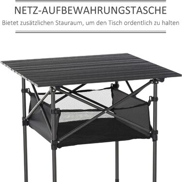 Алюмінієвий кемпінговий стіл Складаний розкладний стіл Розкладний стіл із сітчастою кишенею Портативний стіл для пікніка для кемпінгу Вечірка в саду Пікнік Балкон чорний 70 х 70 х 69 см