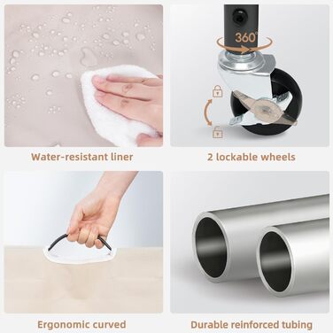 Сортувальник для білизни Storage Maniac з 3 відділеннями, 136 л, з міцними колесами, знімні кишені, кошик-органайзер для одягу (Бежевий)