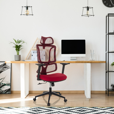 Офісний крісло / Крісло з обертанням ERGOMY, сидіння з тканини / спинка з сітчастої тканини, червоний колір, mybuero