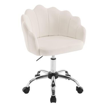 Крісло WOLTU для офісу та дому, крісло до туалетного столика з м'якою спинкою у вигляді пелюсток, поворотне з роликами, регульоване по висоті, для робочого кабінету, спальні, оксамит, бежевий