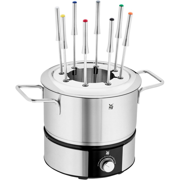 Електричний набір для фондю WMF Lono на 8 осіб: регулювання температури, індукційний горщик 1.2л, з нержавіючої сталі, з тримачем для виделок