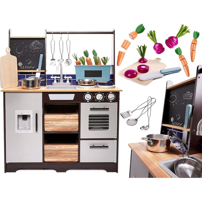 Дерев'яна дитяча кухня з раковиною, духовкою та витяжкою, модель 1