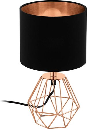 Настільна лампа EGLO Carlton 2, вінтажна настільна лампа 1 зі спалахом, приліжкова лампа зі сталі і тканини, Колір мідь, чорний, розетка E14, включаючи комплект. Перемикач мідний / чорний без підсвічування