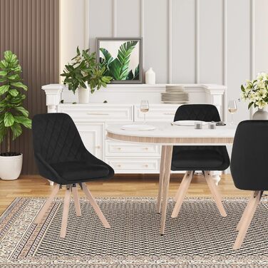 Набір обідніх стільців WOLTU (6 шт.) з м'яким оксамитовим сидінням, дерев'яними ніжками з бука, для кухні, вітальні, їдальні, до 150 кг, чорний колір