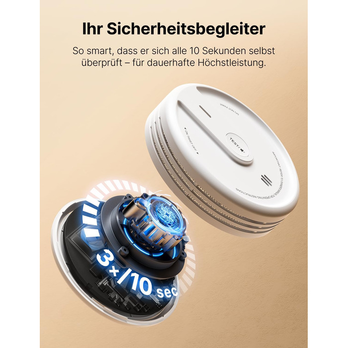 X-Sense Розумний димовий датчик з Wi-Fi, EN 14604, нічний режим, 10 років служби, змінна батарея, керування через додаток, XS0E-iR, білий