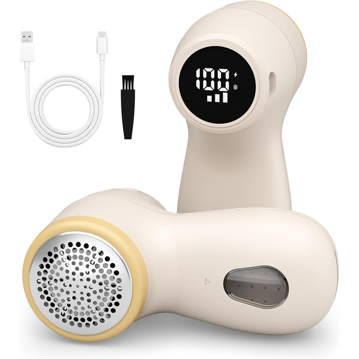 Електричний видальник для одягу та меблів, видалення ворсу, 6-лезове, перезаряджуваний, з цифровим дисплеєм, білий