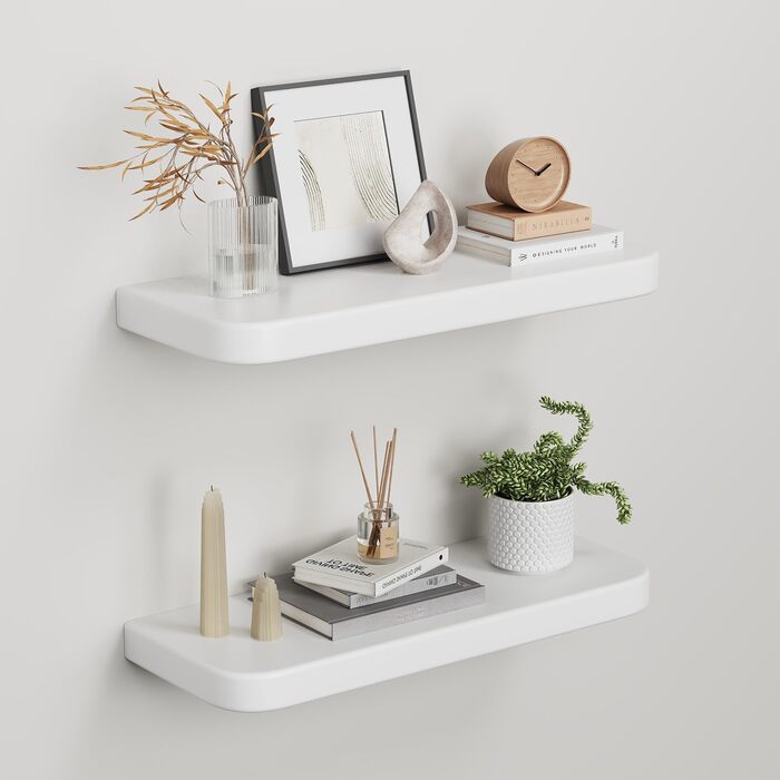 Набір полиць Wandregal 2 шт. з дерева – настінні полиці з прихованим кріпленням, білі, для вітальні, спальні, кухні, для книг та декору
